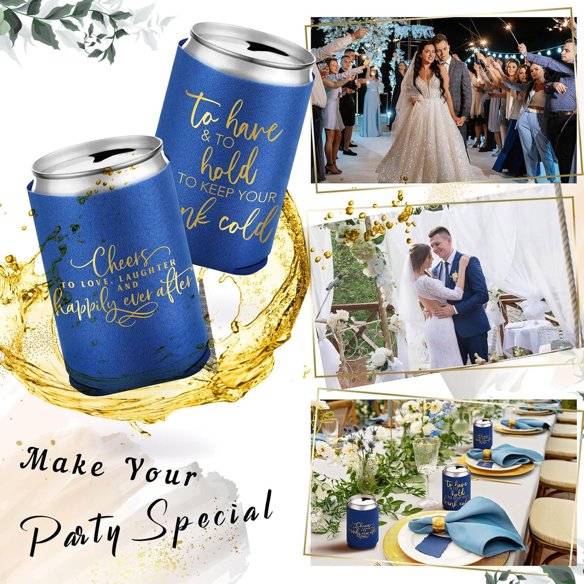 50 Pieces Wedding Can Cooler Bulk Engagement Party Favors for Guests Cheers to Love Laughter and