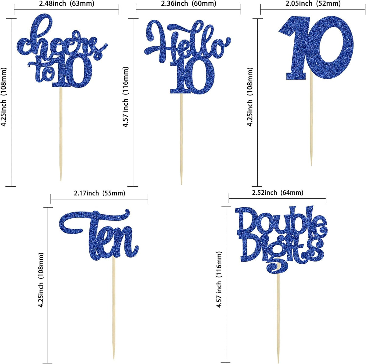 30Pcs 10th Birthday Cupcake Toppers Ten Double Hello 10 Cupcake Picks Cheers to 10 Years Old Cake