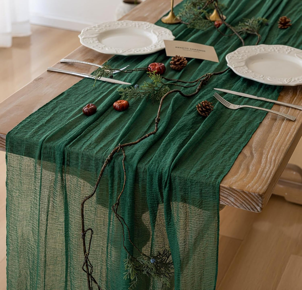 6pcs Emerald Green Cheesecloth Table Runner Gauze 120 Inch 10 FT Rustic Boho Cheese Cloth Runner