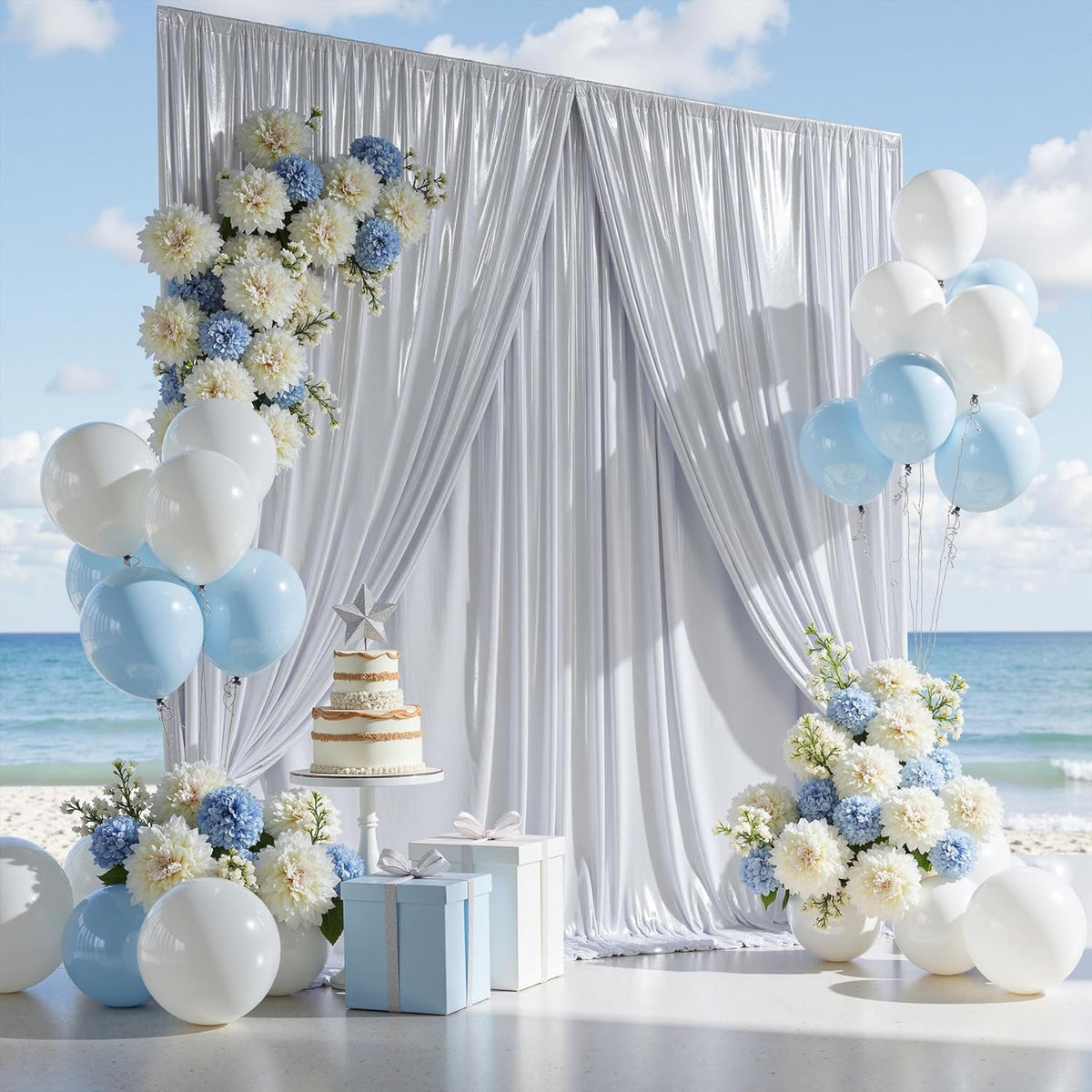20ftx10ft Silver Sequin Backdrop Curtain for Parties, Wrinkle Free 4 Panels 5x10FT Glitter Photo