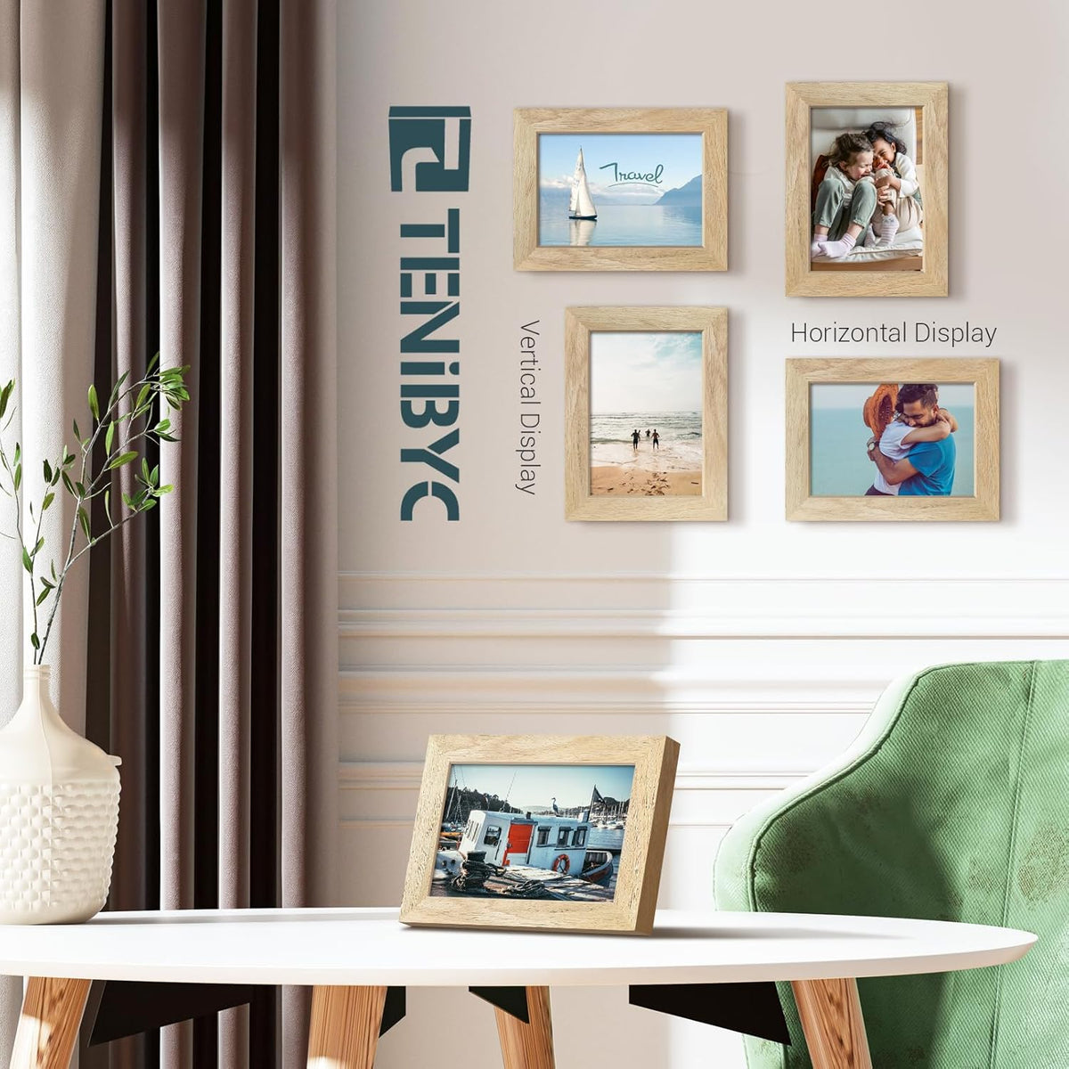 5x7 Picture Frame 4 Pack, Natural Solid Wood Photo Frame, HD Tempered Glass, Table Display or Wall