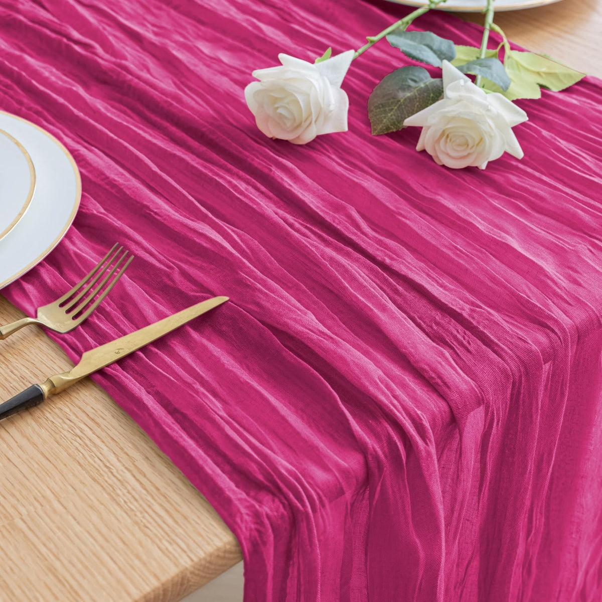 Asee'm Cheesecloth Table Runner 120 Inches Long Fuchsia Boho Gauze Cheese Cloth Runner 10FT Rustic