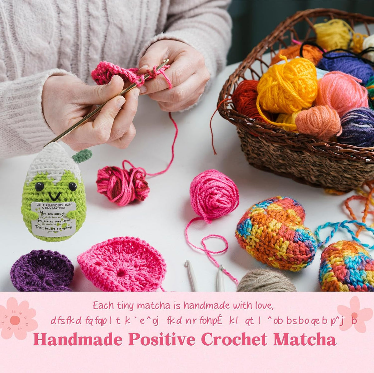Positive Vibes Crochet Matcha Pal - Uplifting Affirmation Gift for Women,Bestie &