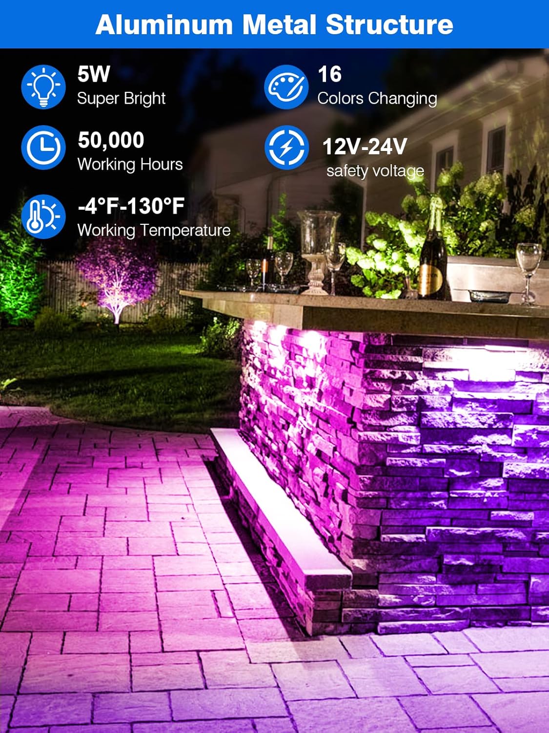 5W RGB Retaining Wall Lights 7 inch LED Hardscape Lighting Color Changing Low Voltage Landscape