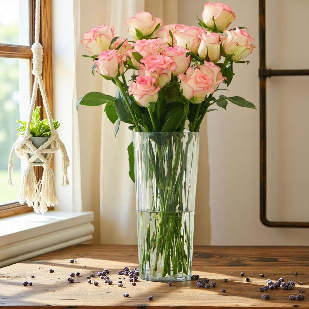 2 Clear Crystal Plastic Flower Vase, 10.2" Acrylic Rose Bouquet Vases for Home Decor Centerpieces