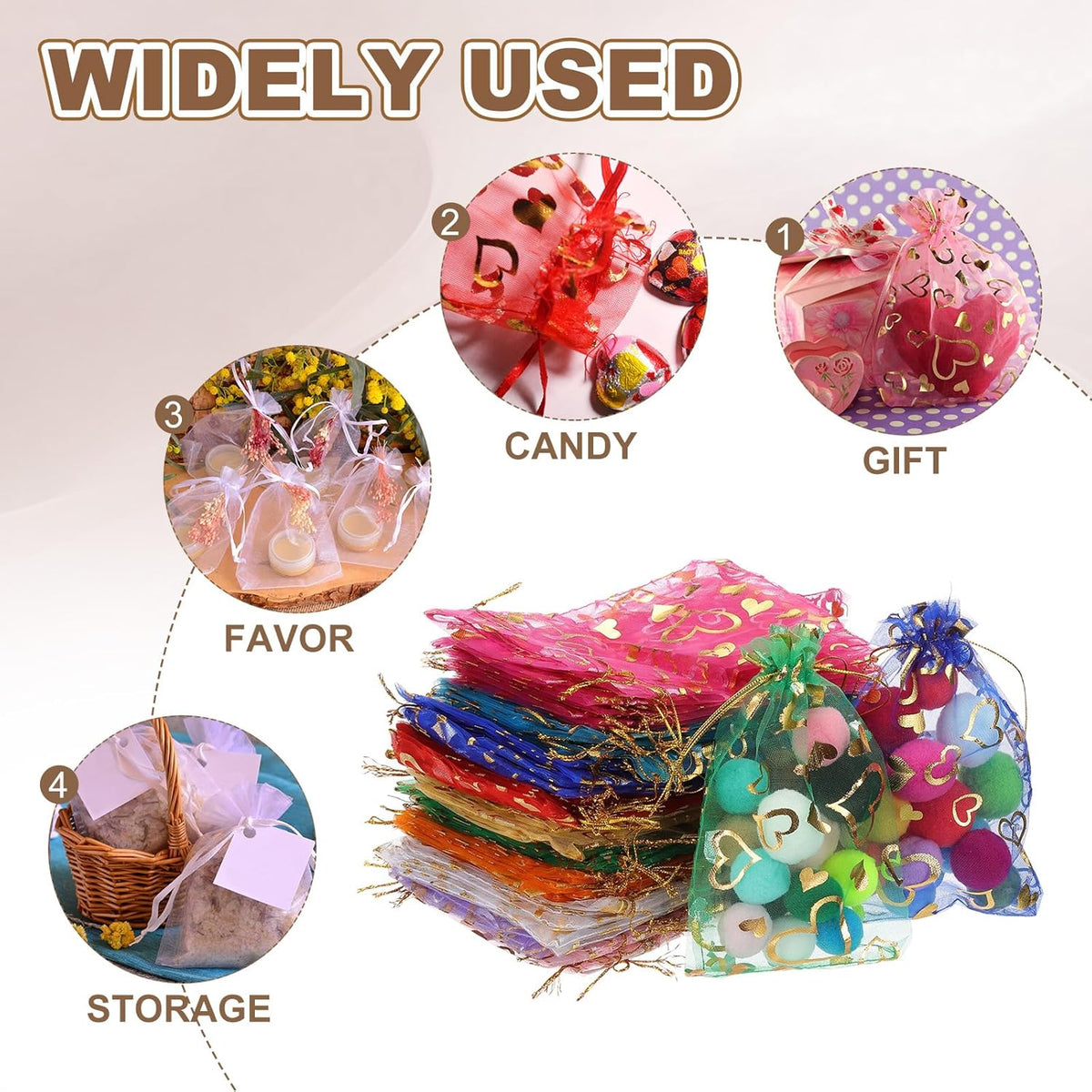 PATIKIL 100 Pcs 4x6 Inch Heart Printed Organza Bags, Green Sheer Heart Organza Bags with Drawstring