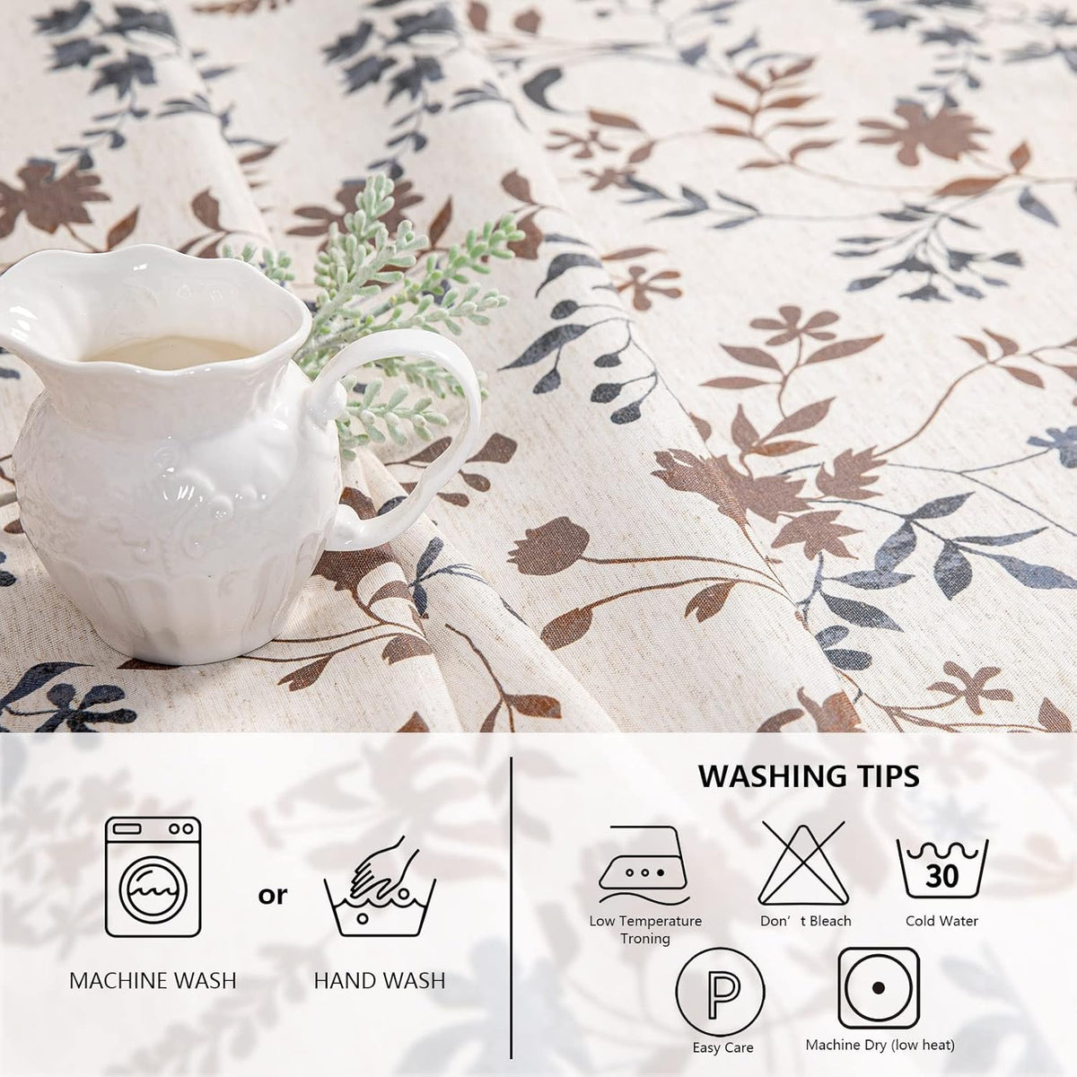 MYSKY HOME Rustic Tablecloth Classic Brown Leaves Printed Linen Fabric Table Cover Waterproof