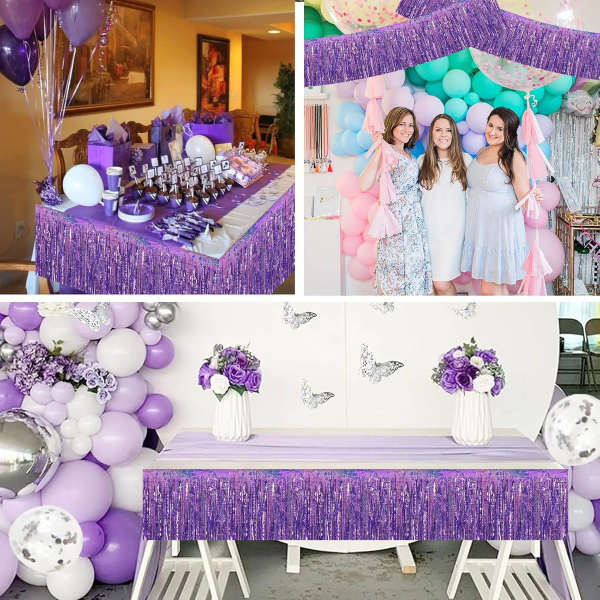 BEISHIDA 3 Packs Metallic Foil Fringe Garland Laser Light Purple Wall Hanging Tinsel Fringe Banners