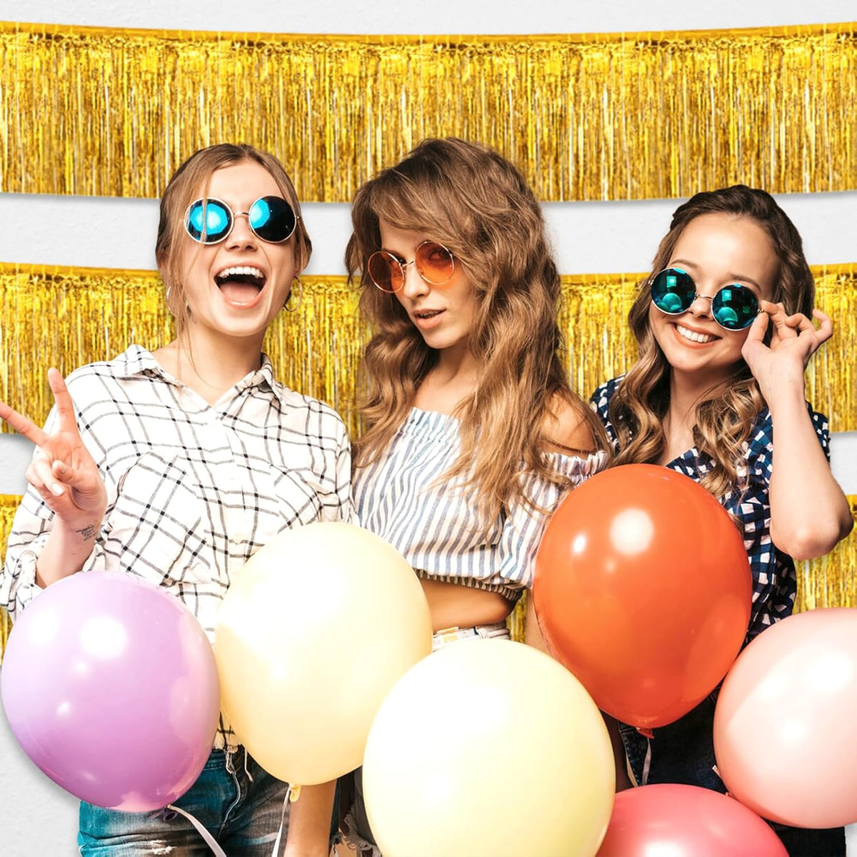 4 Pack 10 Feet Gold Foil Fringe Garland Metallic Tinsel Streamers Banner Wall Hanging Curtain
