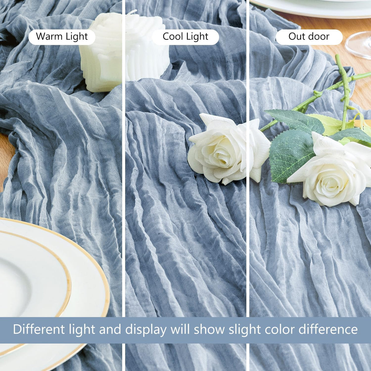 Asee'm Cheesecloth Table Runner 120 Inches Dusty Blue Boho Gauze Cheese Cloth Runner 10FT Rustic
