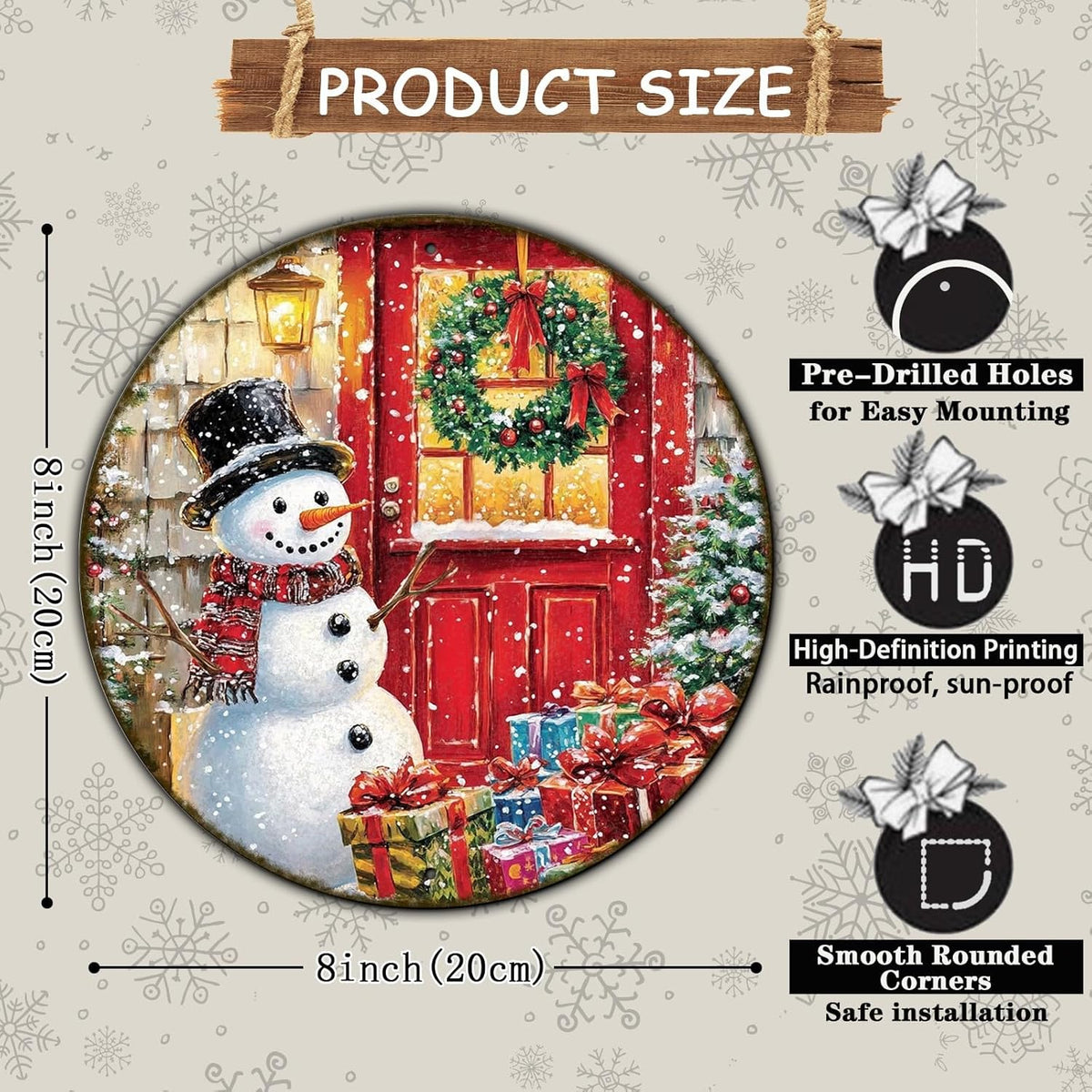 Round Wall Decor Christmas Metal Tin Sign Snowman Sign Rustic Wall Decor Wall Plaque Snowman Wreath