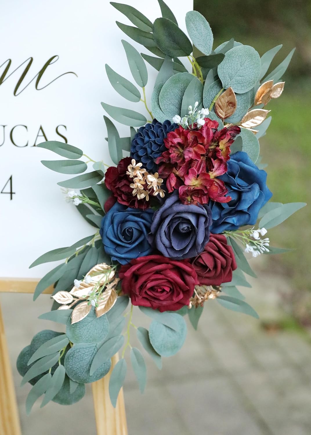 Artificial Navy Blue Wedding Arch Flower Swags Set of 2 for Wedding Welcome Signs Floral and
