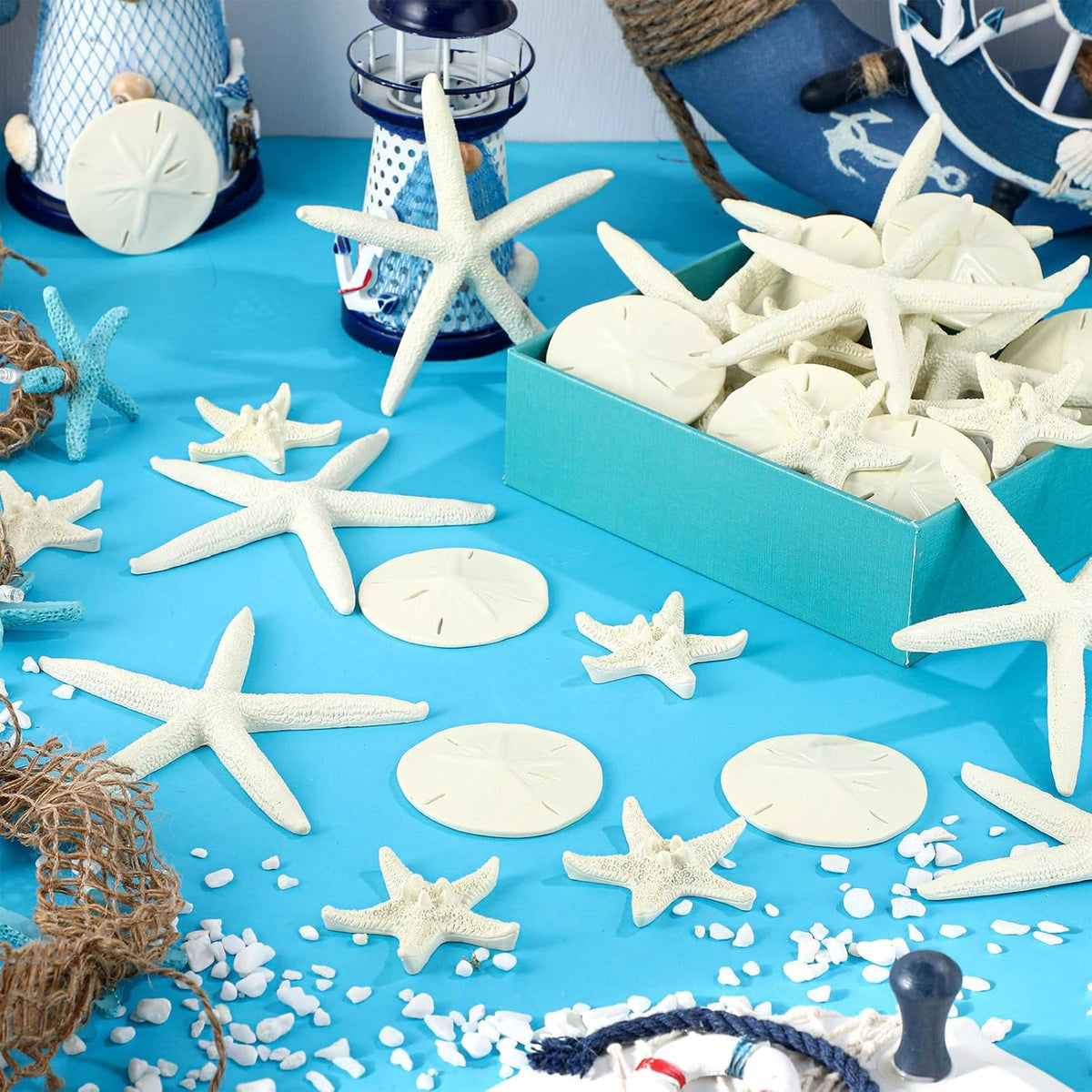 Queekay 30 Pieces Resin Starfish Sand Dollars 2.0 Inch 4.7 Inch Starfish 2.3 Inch Sand Dollars