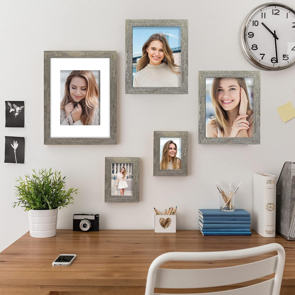 5x7 Picture Frame Set of 4, High Definition Glass Distressed Moss Green Frame, 5 x 7 Wood Photo