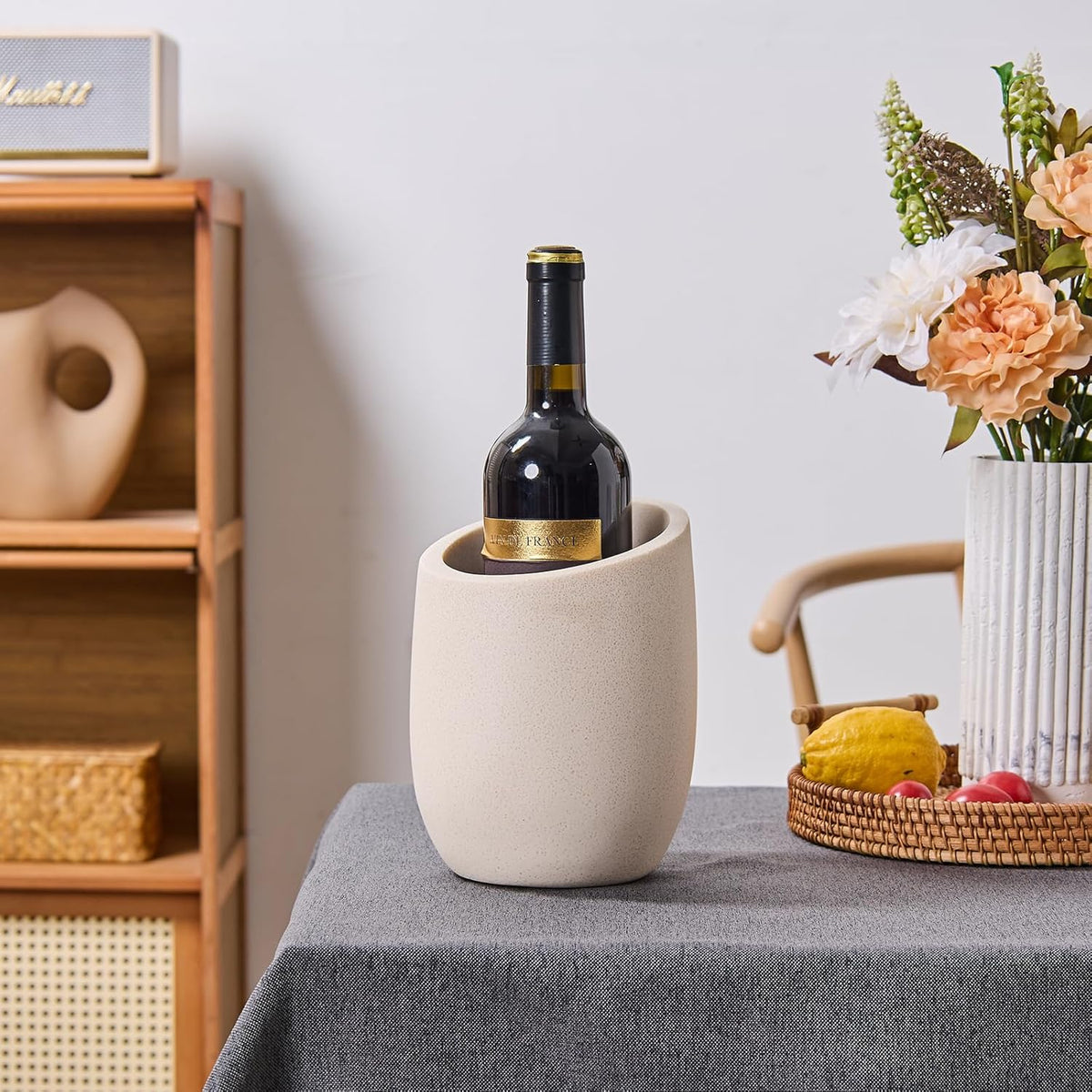 Beige Sand Stone Textures Wine Chiller Bucket – 750ml Resin Cooler for Wine & Champagne Bottles