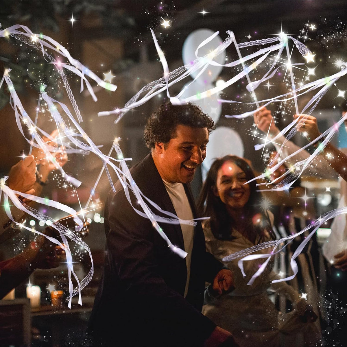 100 Pieces Light up Wedding Wands with Ribbons & Bells –LED Silk Wedd Fairy Wands Streamers with