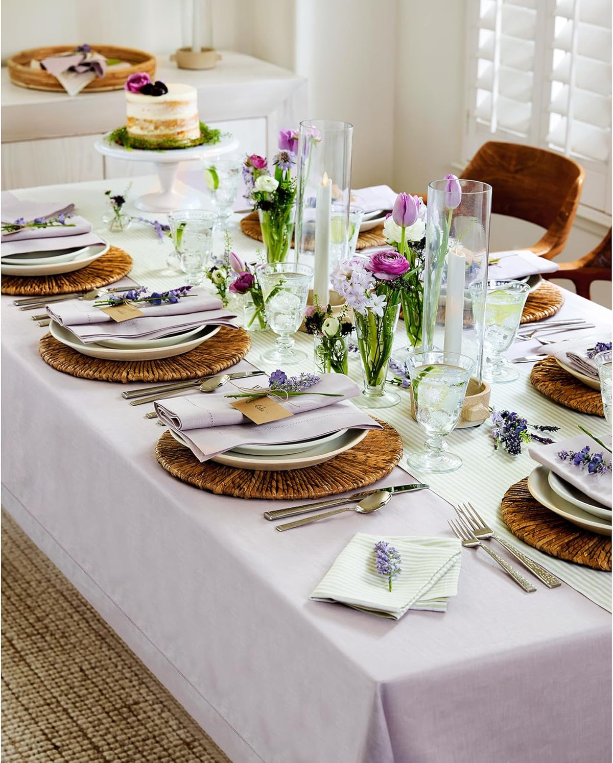 Solino Home Lilac Linen Tablecloth 60 x 90 Inch - 100% Pure Linen Hemstitch Table Cloth for