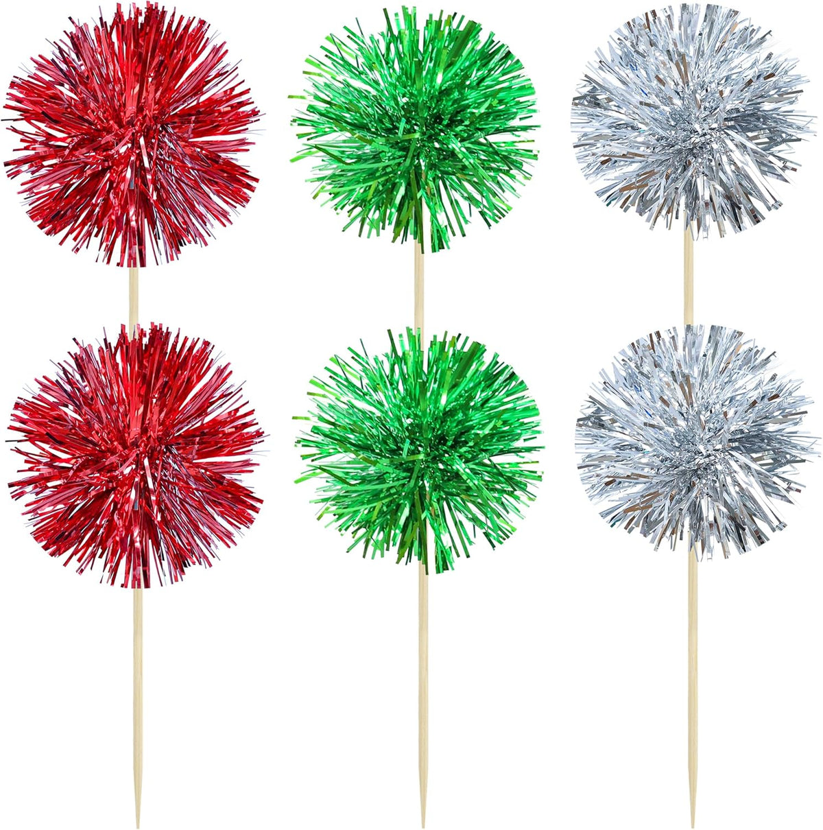 Gyufise 30Pcs Foil Firework Cupcake Toppers Sparkle Tinsel Cake Toppers Tinsel Drink Cake