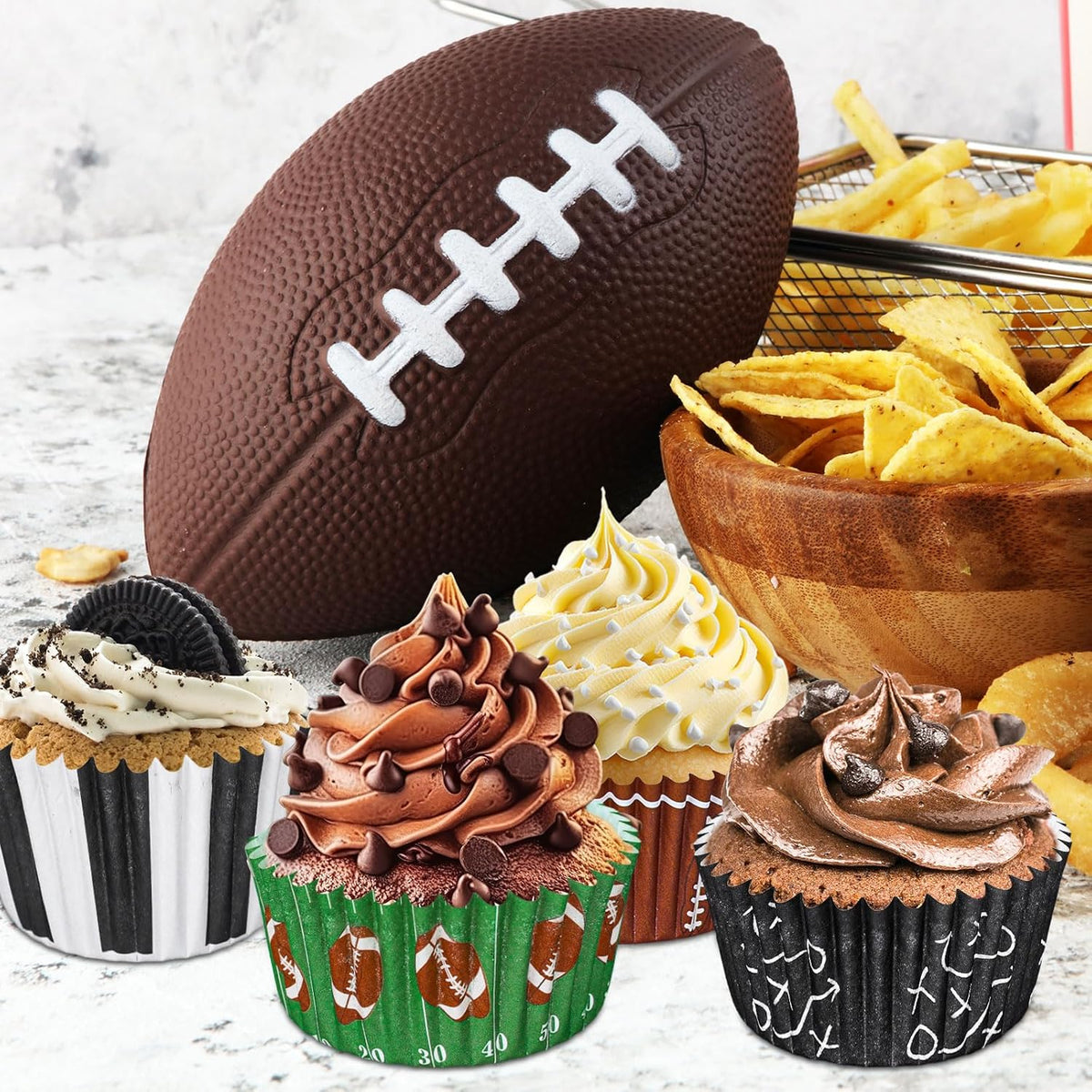 Whaline 600Pcs Football Cupcake Liners 6 Styles Rugby Cupcake Wrappers Baking Cups Holders Sports