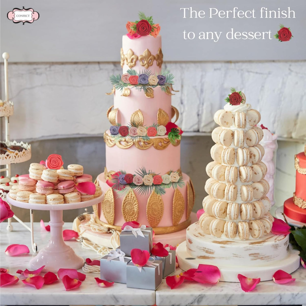 Confect Edible Pink Flamingo Rose Toppers – Edible Roses for Cake Decorating – Vibrant Floral