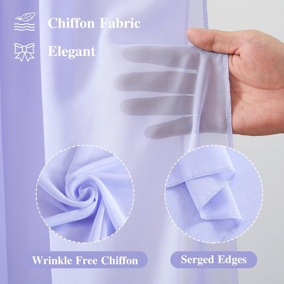 Wedding Arch Draping Fabric,1 Panel 18FT Purple Sheer Chiffon Curtain Drapes 6 Yards for Wedding
