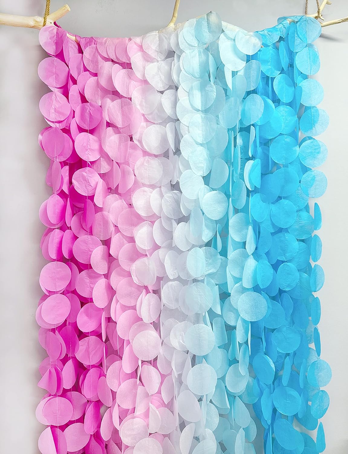 205 Ft Gender Reveal Party Decorations Ombre Pink and Blue Big Circle Dot Backdrop Garland Tissue