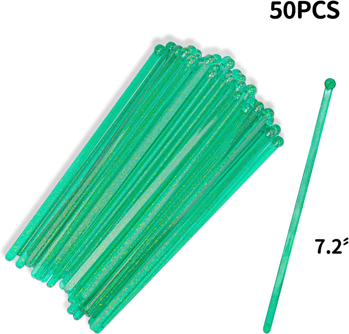 50-PCS Christmas Green Glitter Plastic Swizzle Sticks, Crystal Cake Pops, Cocktail Coffee Drink