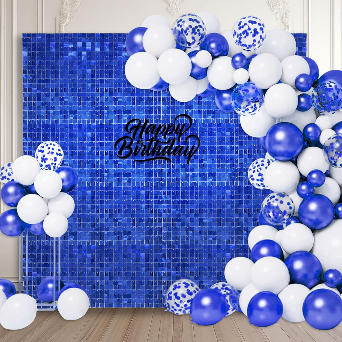 24PCS Blue Shimmer Wall Backdrop, Square Sequin Backdrops Panel, Glitter Wall Background for