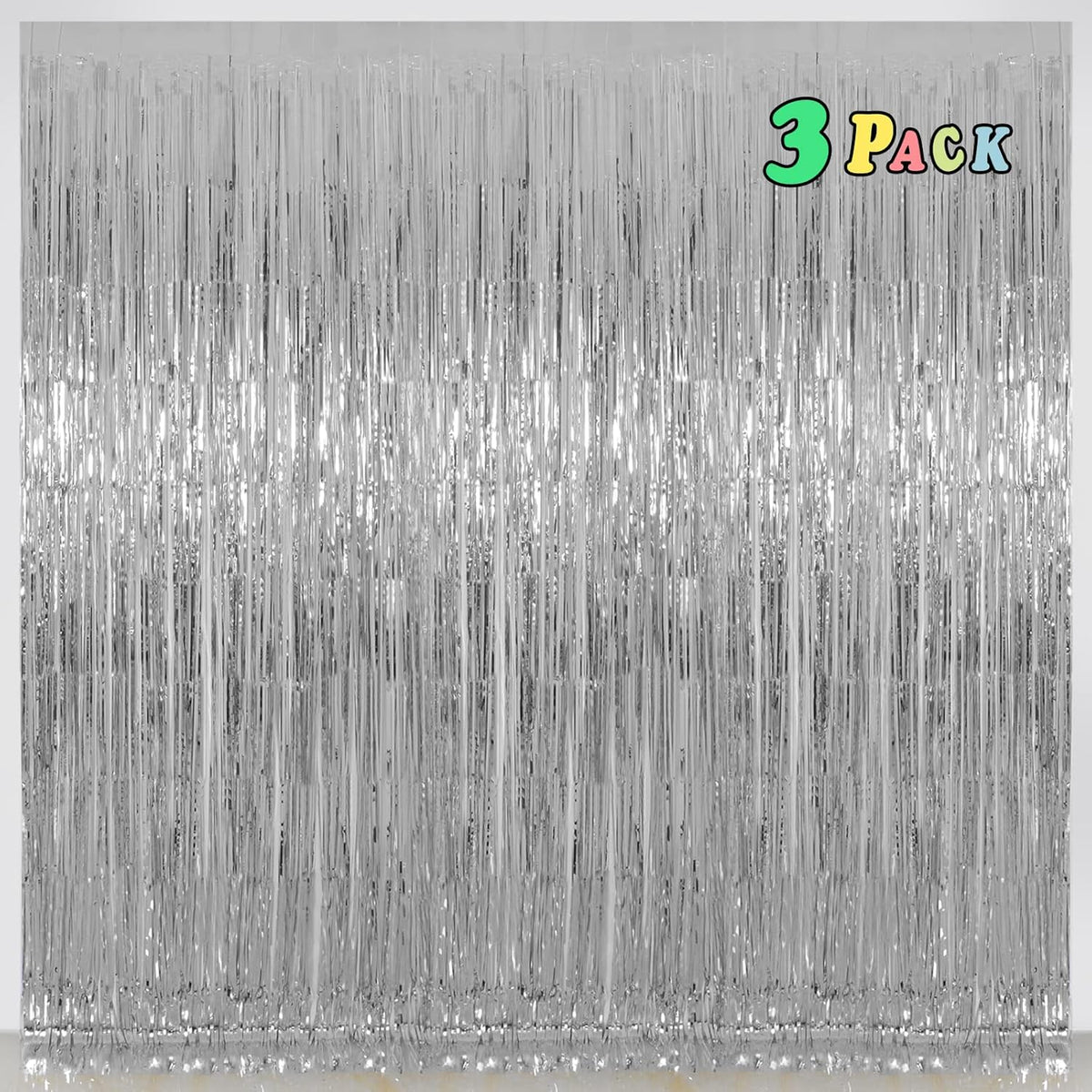 Foil Fringe Curtains Party Decorations - Melsan 3 Pack 3.2 x 8.2 ft Tinsel Curtain Party Photo