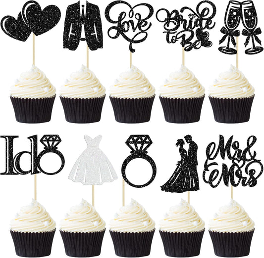 Gyufise 30Pcs Bride to Be Cupcake Toppers Glitter Diamond Ring I Do Love Cupcake Picks Miss to Mrs