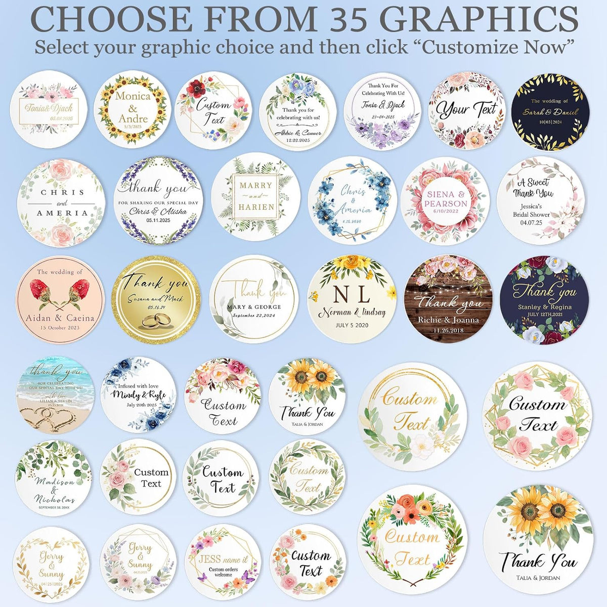 Custom Round Sticker Labels Personalized Stickers with Logo&Text Design Sticker for Wedding Favors