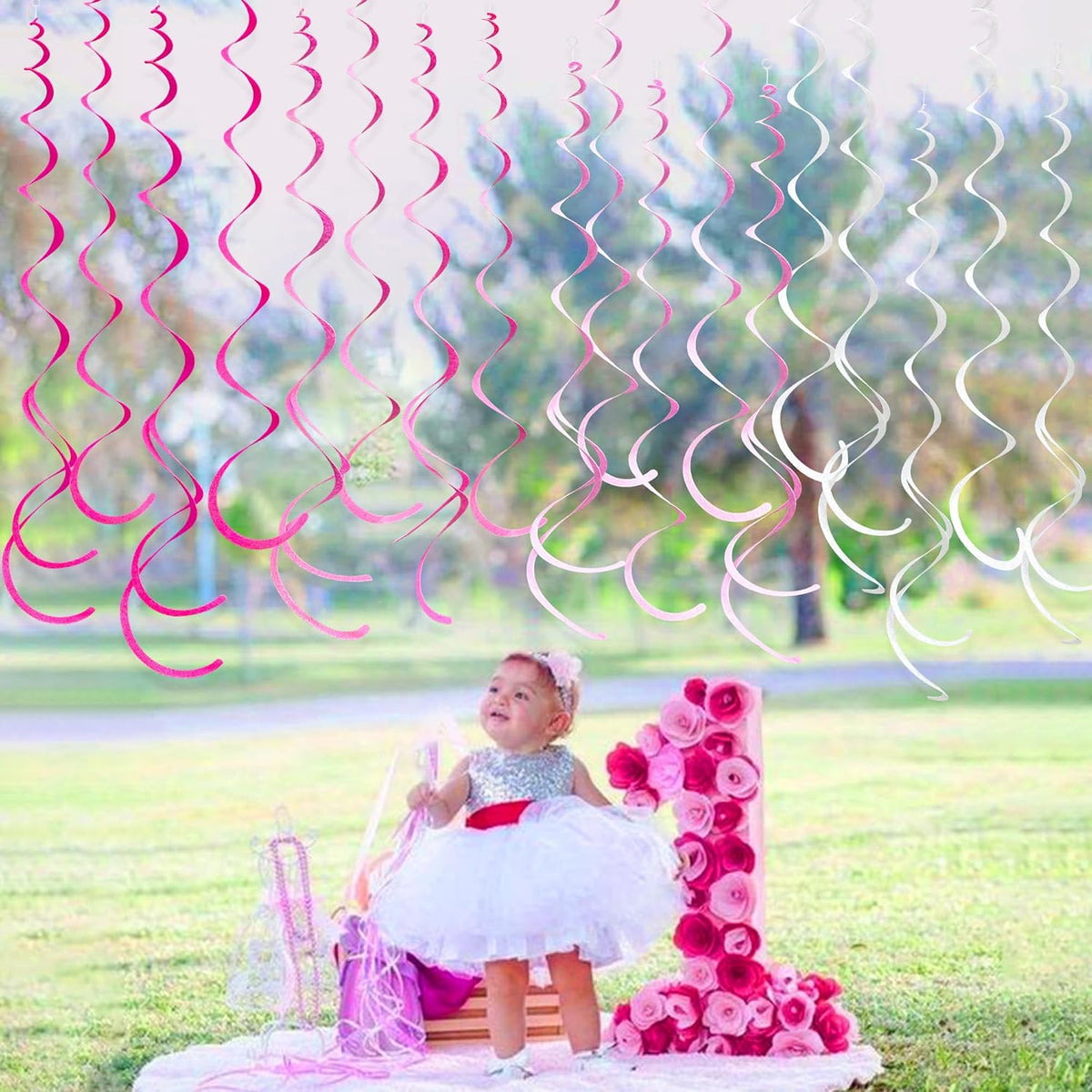 36 Pcs Hot Pink Hanging Swirl Decorations Ombre Pink White Felt Swirl Streamer Spiral Ceiling