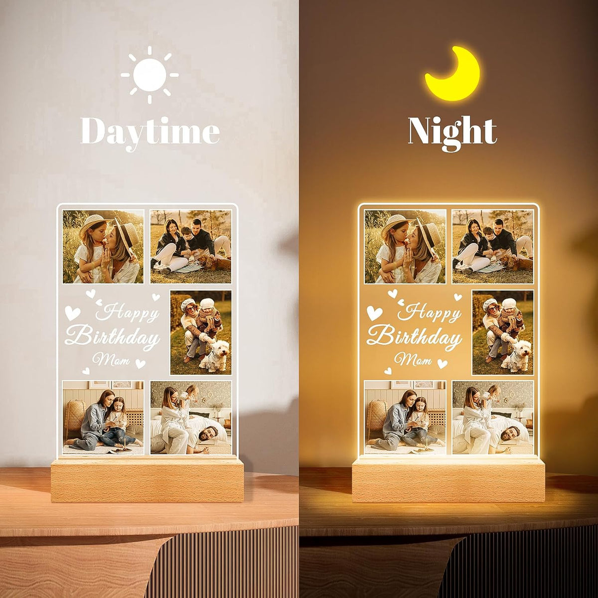 Personalized Birthday Gifts for Mom from Daughter Son, Custom Collage Picture Frames with Night