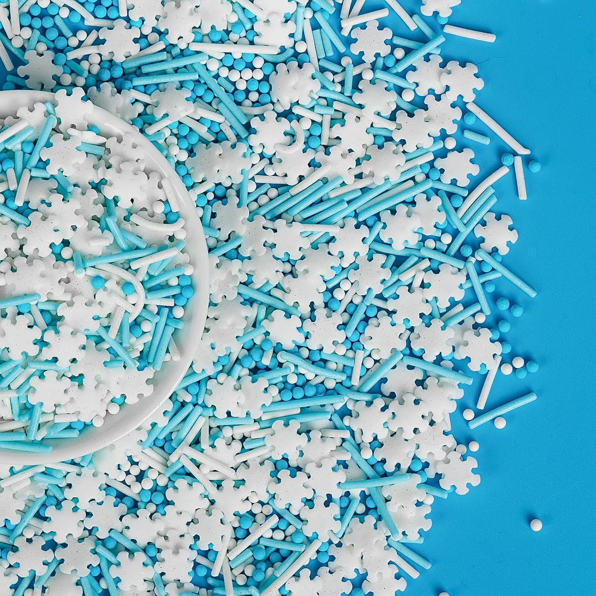 Edible White Snowflake Sprinkles,Blue White Nonpareils Pearls Jimmies Mix Sugar Sprinkle,100g,Snow