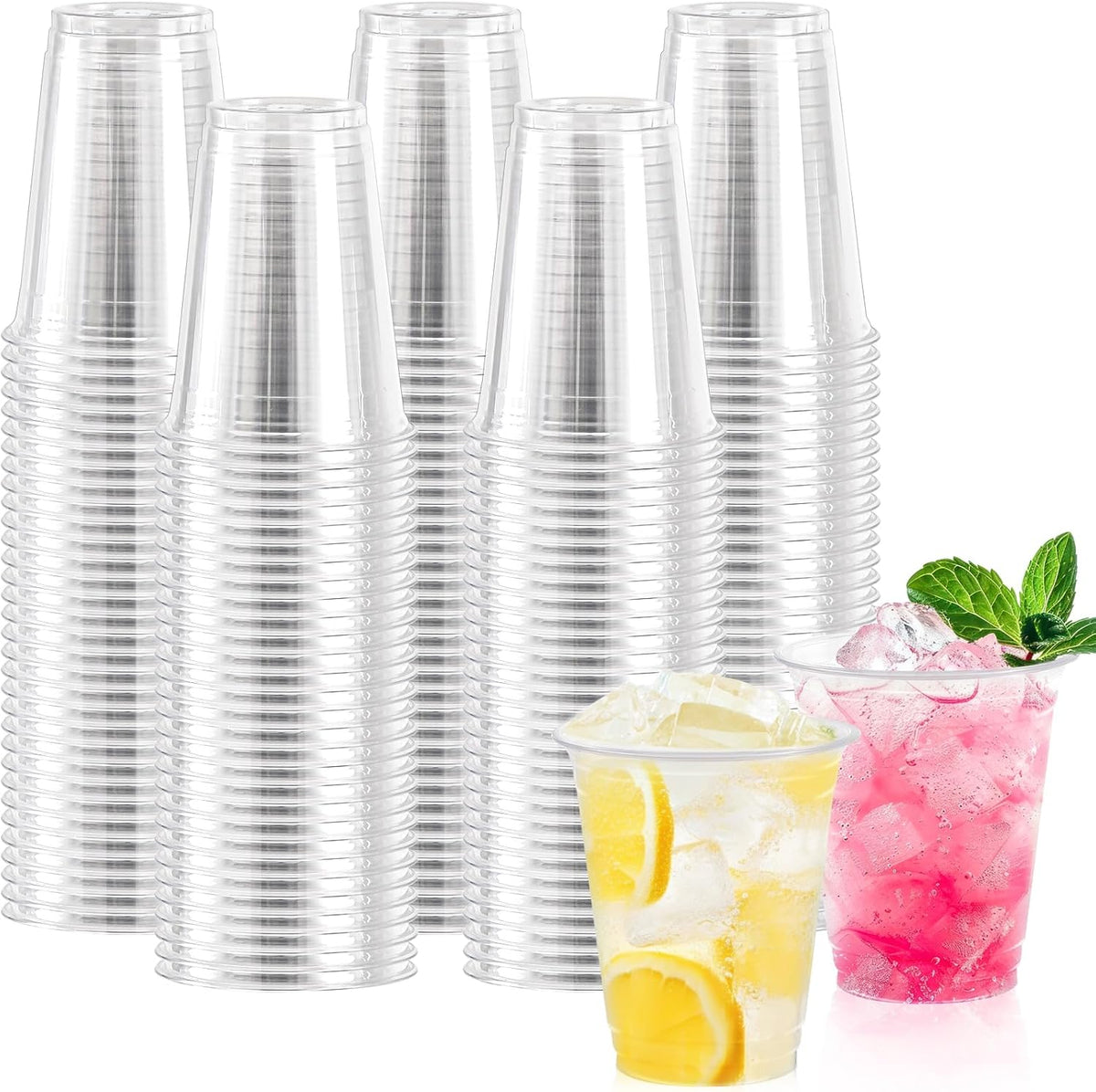 12 oz Clear Plastic Cups - 300 Count Disposable Wine Cup for Party, 12 Ounce Drinking Cups Bulk