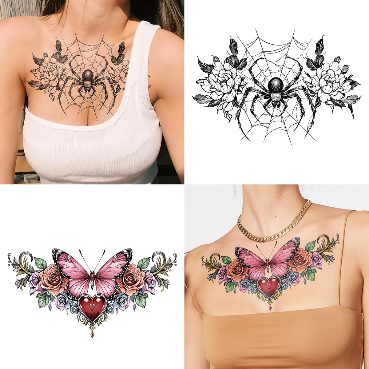 Yazhiji 13 Sheet Large Chest Underboob Temporary Tattoos for Adult, 8 Sheets Sexy Rose Flower Belly