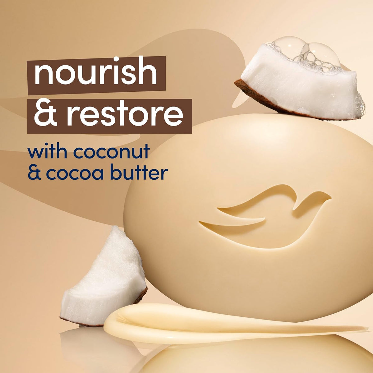 Dove Beauty Bar Soap Restoring Coconut & Cocoa Butter, 8 Bars for Restored Skin, Nourishes Skin