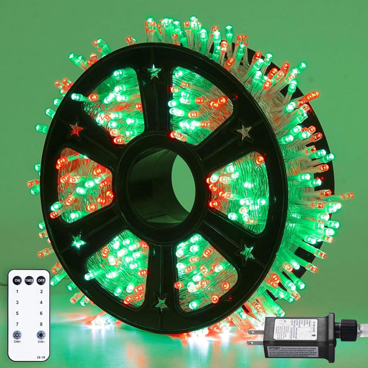 JMEXSUSS 500 LED Red and Green Christmas Lights, 8 Modes 163ft String Lights Plug in with Remote