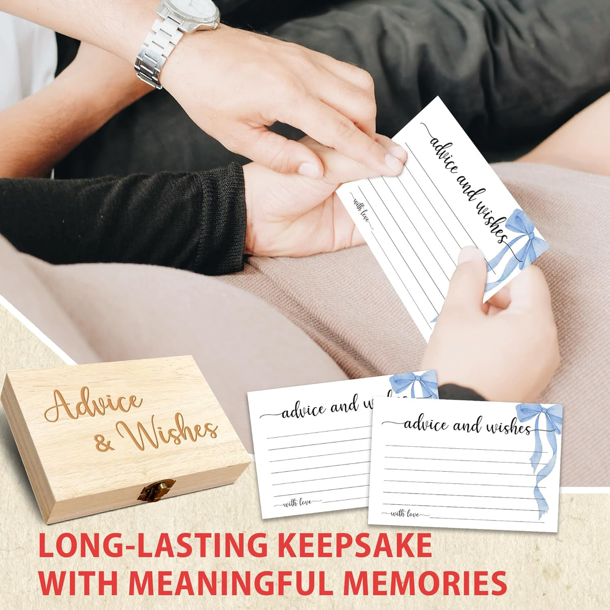 Advice and Wishes Cards Box, 50 Pcs Birthday Wedding Baby Shower Advice Cards, Well Wishes Box for