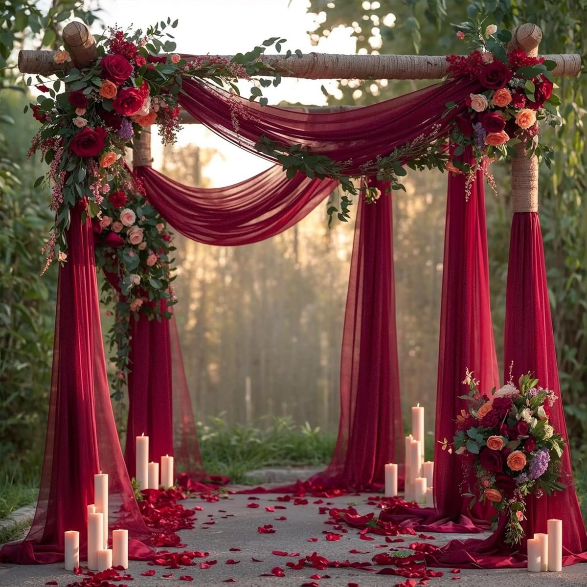 Wedding Arch Draping Fabric, 1 Panel Burgundy Sheer Backdrop Curtain Tulle Fabric Drapery for Arbor