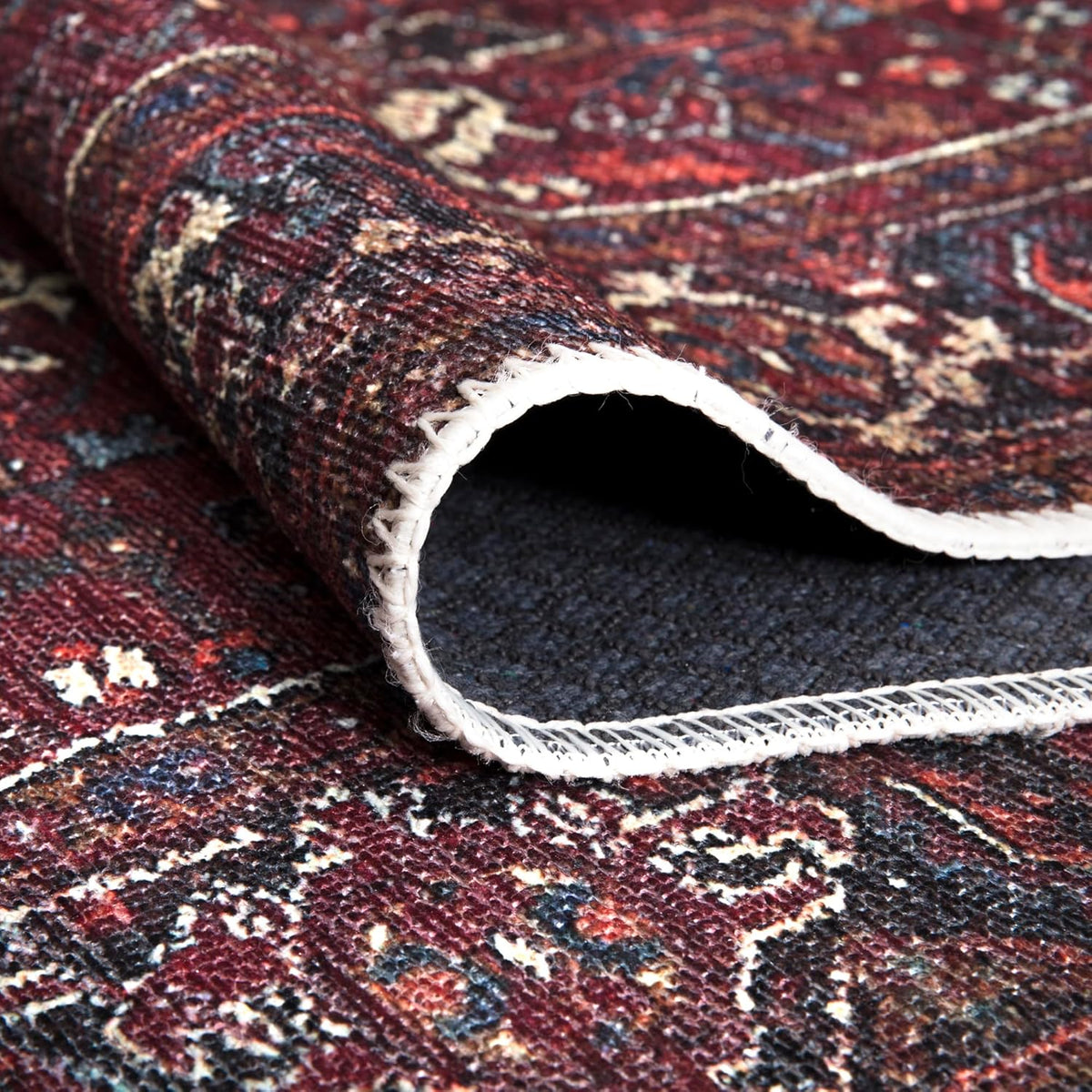 Bloom Rugs Washable Non-Slip 10 ft Runner - Burgundy Traditional Bordered Runner for Entryway