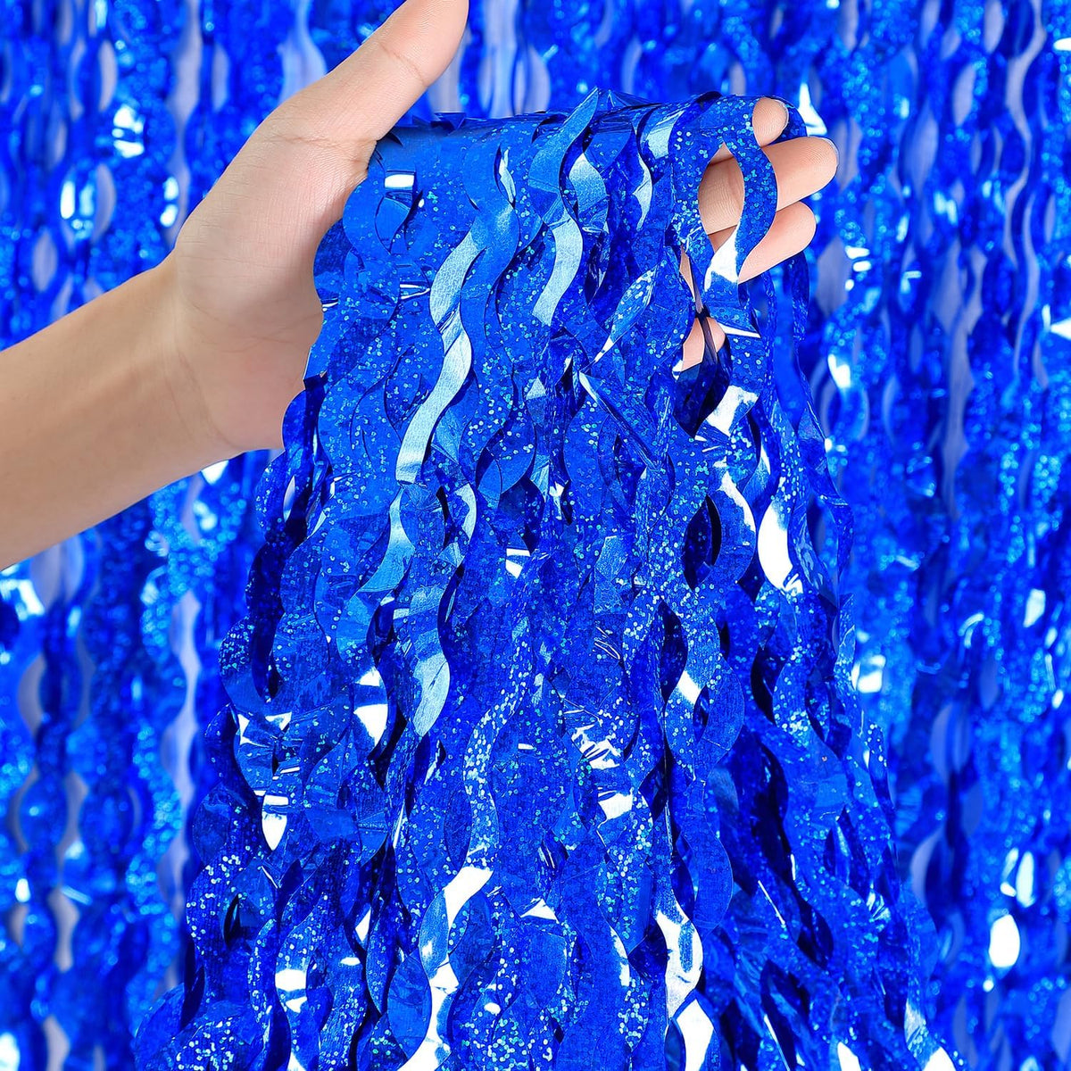 4 Pack Navy Blue Wavy Foil Fringe Curtains Party Decorations - 3.3 ft x 6.6 ft Streamer Tinsel