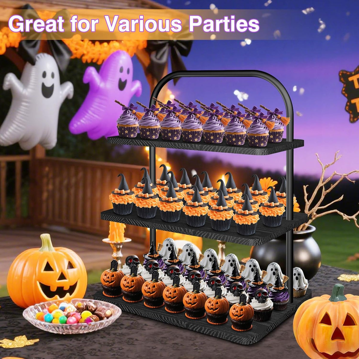 Cupcake Stand, 3 Tier Halloween Cupcake Stand for 50 Cupcakes Rustic Cupcake Display Stand Large