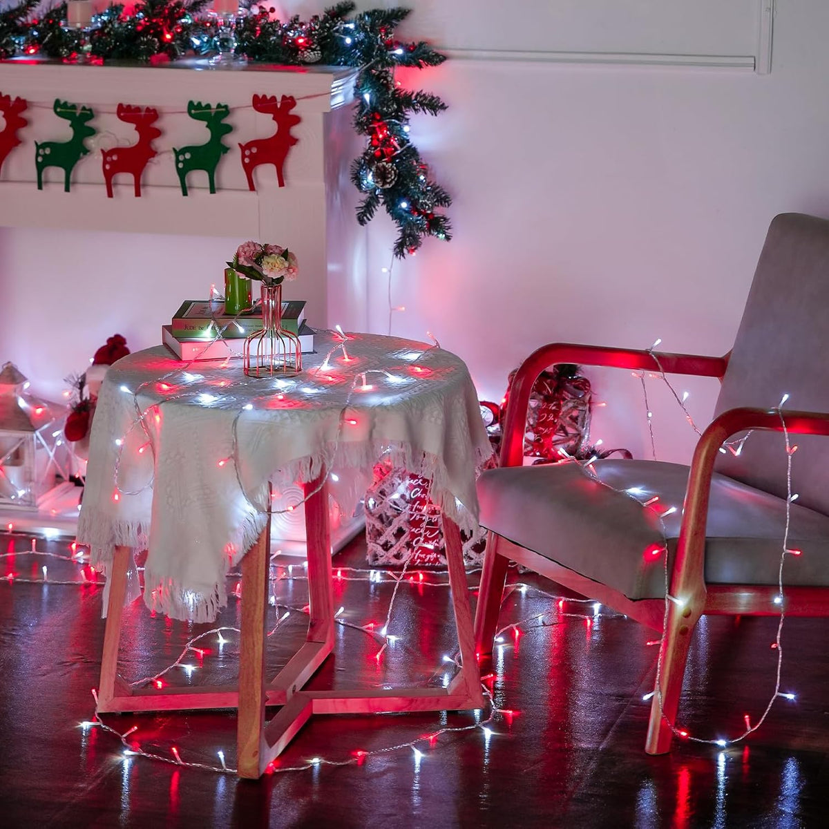 JMEXSUSS 500 LED Red and White Christmas Lights, 8 Modes 163ft String Lights Plug in with Remote