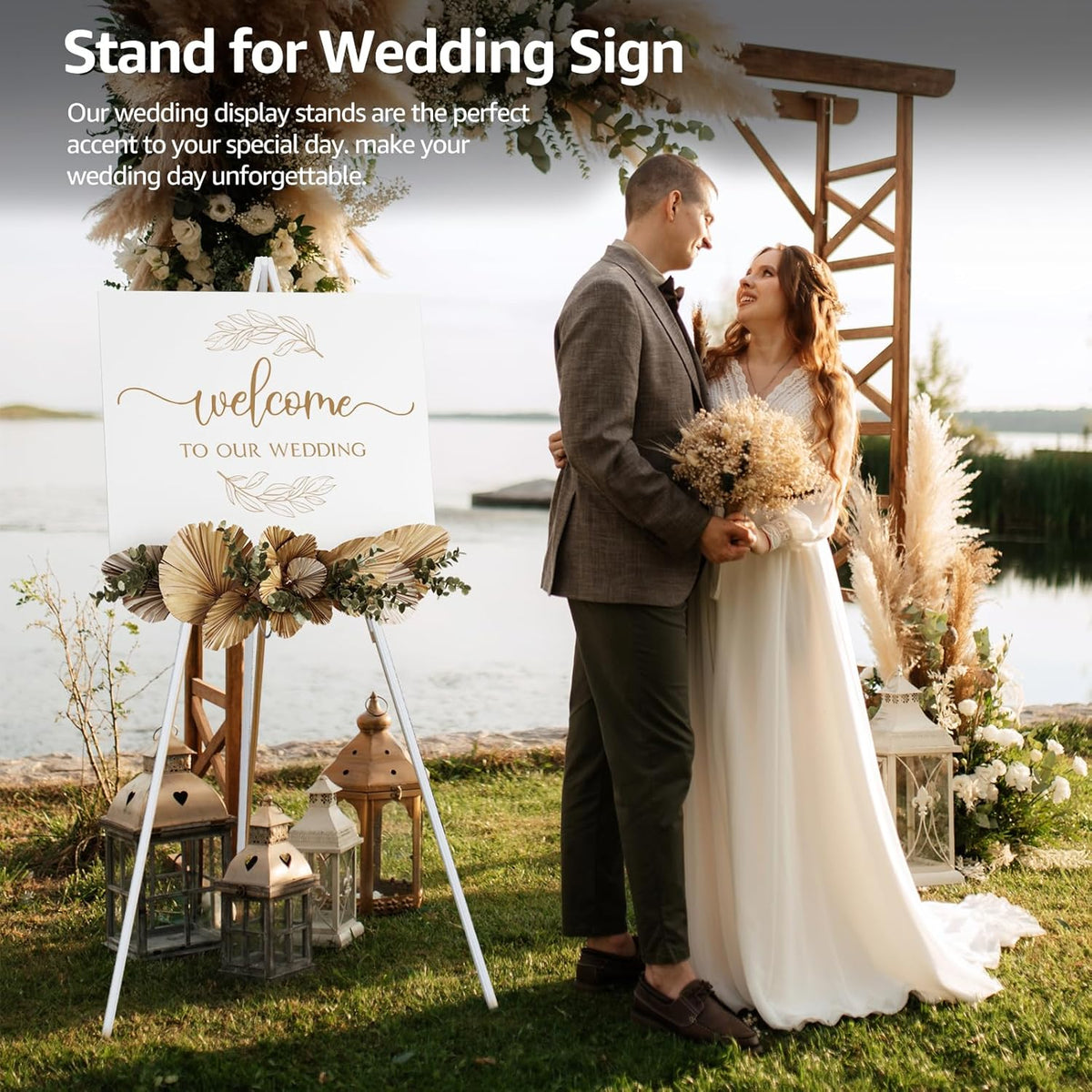 NianFeng Wooden Easel Stand for Sign, Easel Display Stand Floor for Wedding Sign with Adjustable