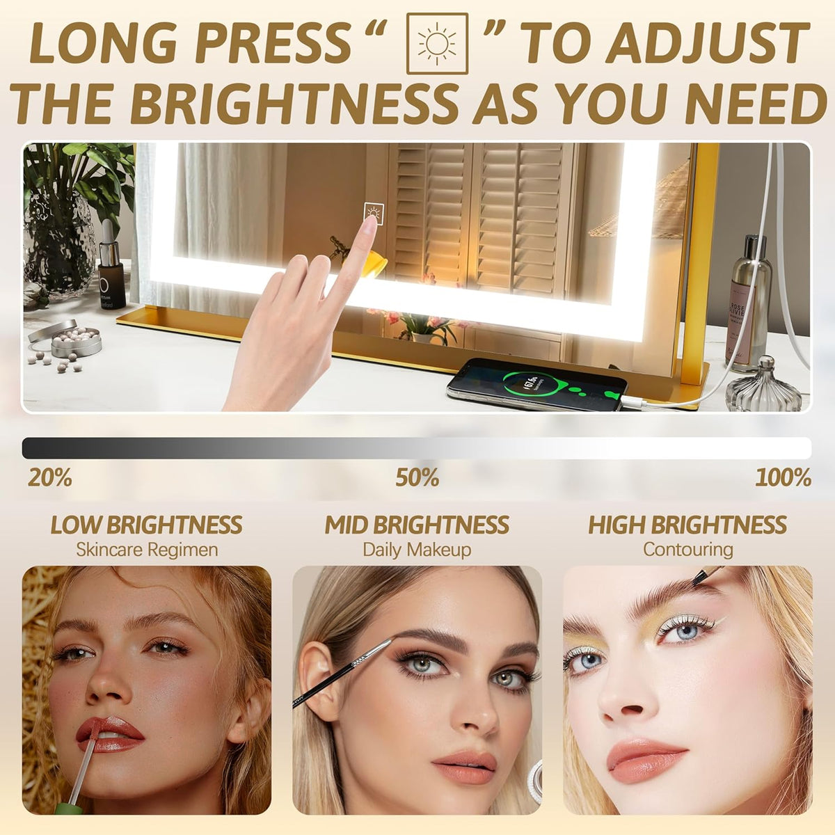 Vanity Mirror with Lights 22"x18", Lighted Makeup Mirror with 10X Magnification, Smart Touch 3