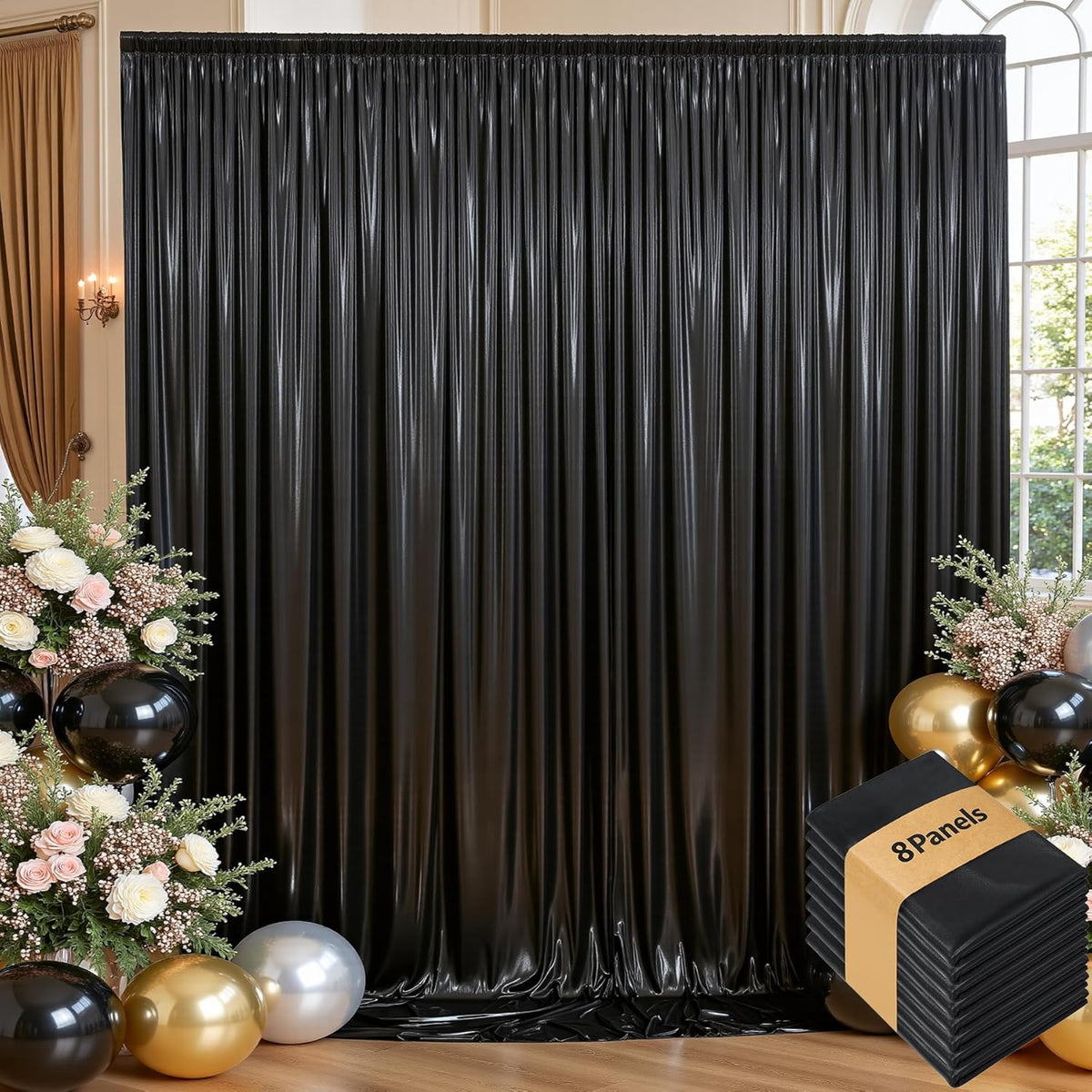 leegleri 40ftx10 ft Black Glitter Sequin Backdrop Curtain for Parties, Wrinkle Free Sparking