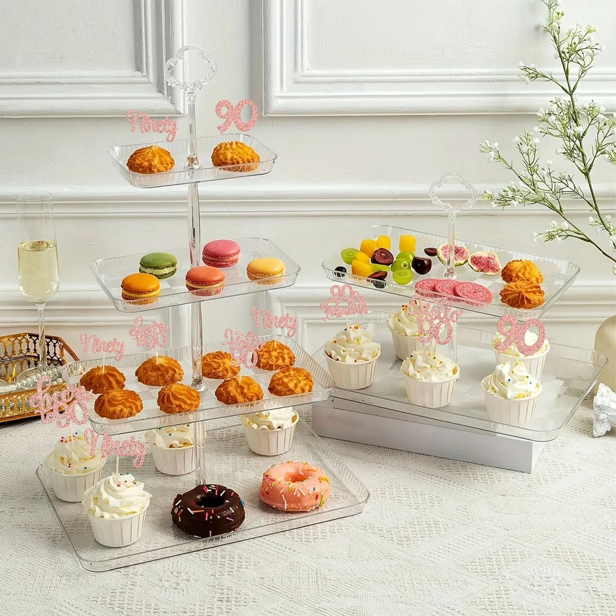 Gyufise 30pcs Happy 90th Birthday Cupcake Toppers - Rose Gold Glitter Ninety Cheers to 90 Years Old