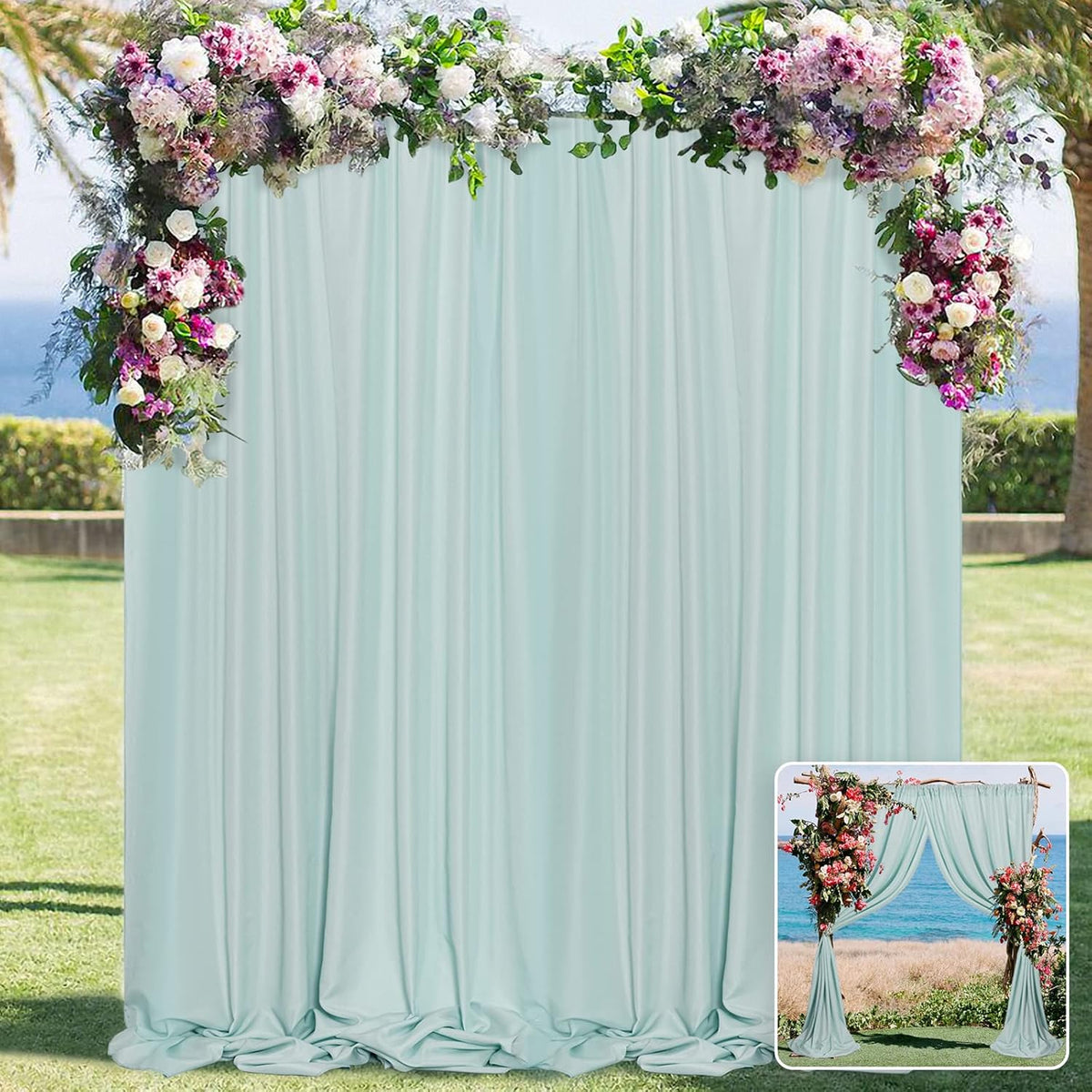MYSKY HOME Light Green Backdrop Curtains for Parties, Weddings, Stage & Photography - 5ft x 10ft, 2
