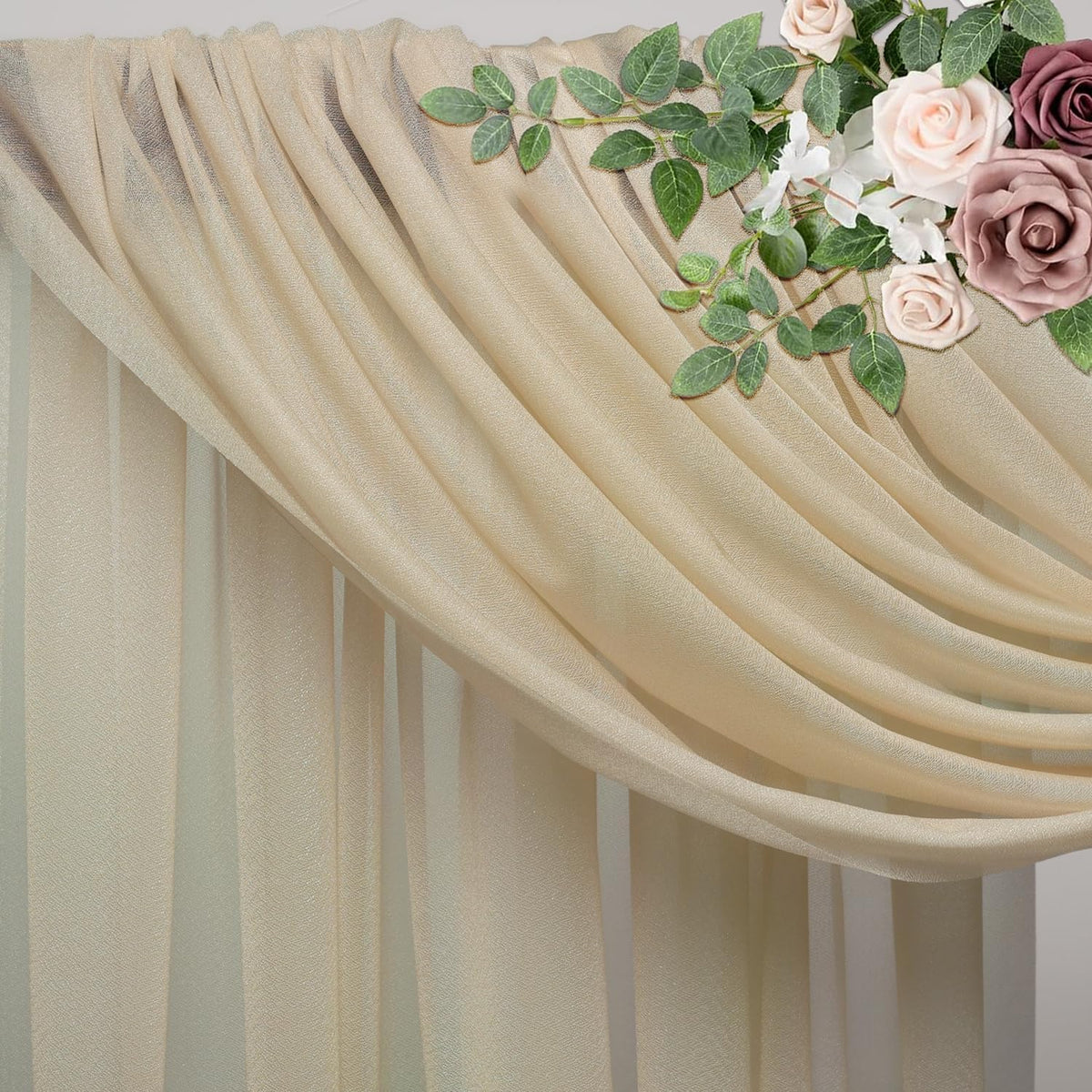 Wedding Arch Draping Fabric 2 Panels 28.7" x 20FT Champagne Sheer Chiffon Backdrop Drapes for